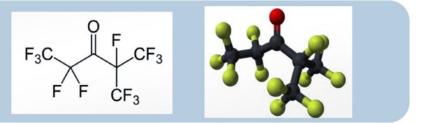 Chemical structure of FK-5-1-12 perfluoro(2-methyl-3-pentanone) fire suppressant used in all AEGIS products
